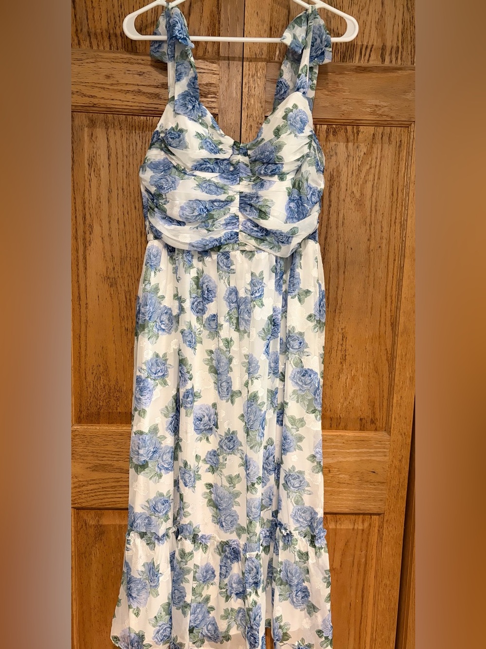 BCX Dress Spring Blue White Dress with Blue Rose Print NWT size XL